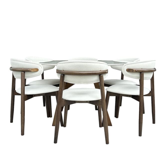Uno Solid Wood Round Marble Top Dining Table (1.3M Dia) - Image 17