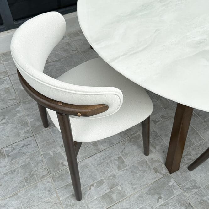 Uno Solid Wood Round Marble Top Dining Table (1.3M Dia) - Image 5