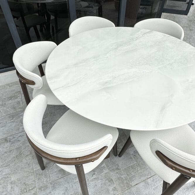 Uno Solid Wood Round Marble Top Dining Table (1.3M Dia) - Image 6